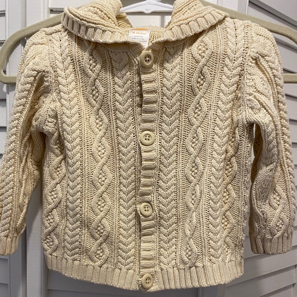GYMBOREE Girl’s 100% Cotton “Hooded Sweater” Size 18-24mo Cream Button Front EUC
